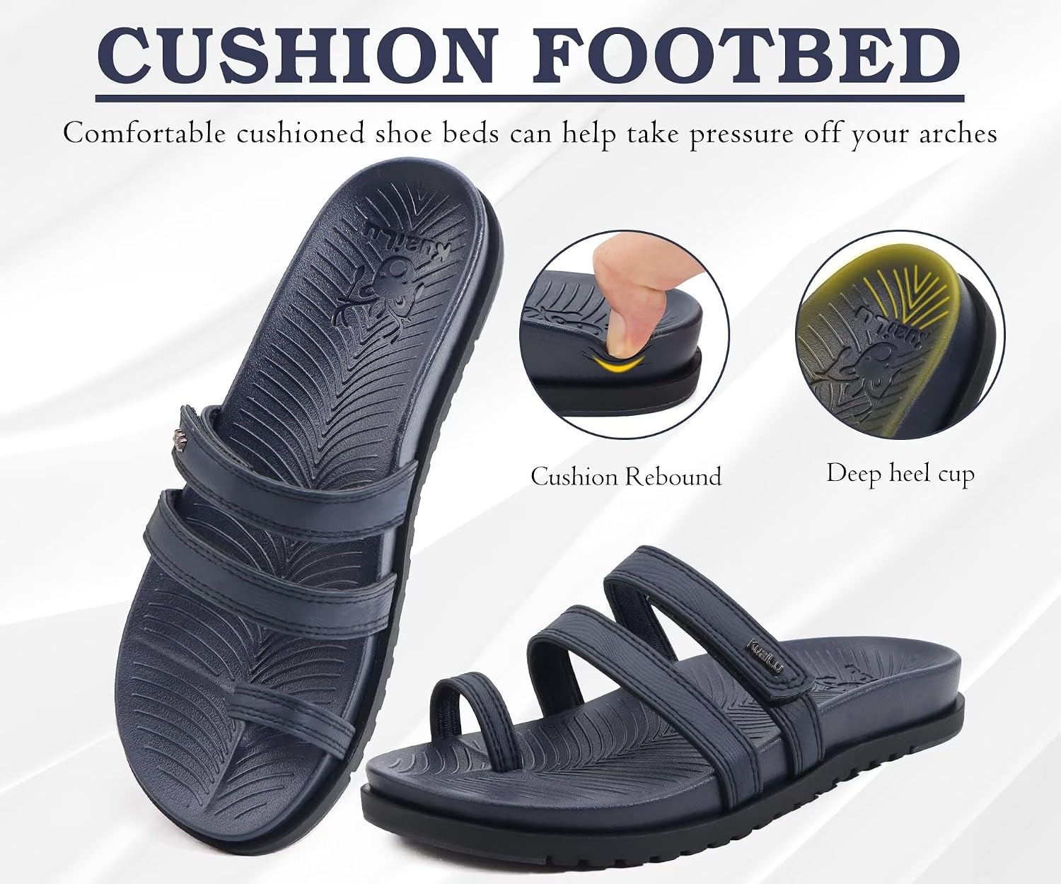 image:imageKuaiLu Womens Slides Sandals With Arch Support Comfort Plantar FasciitisDarkblue