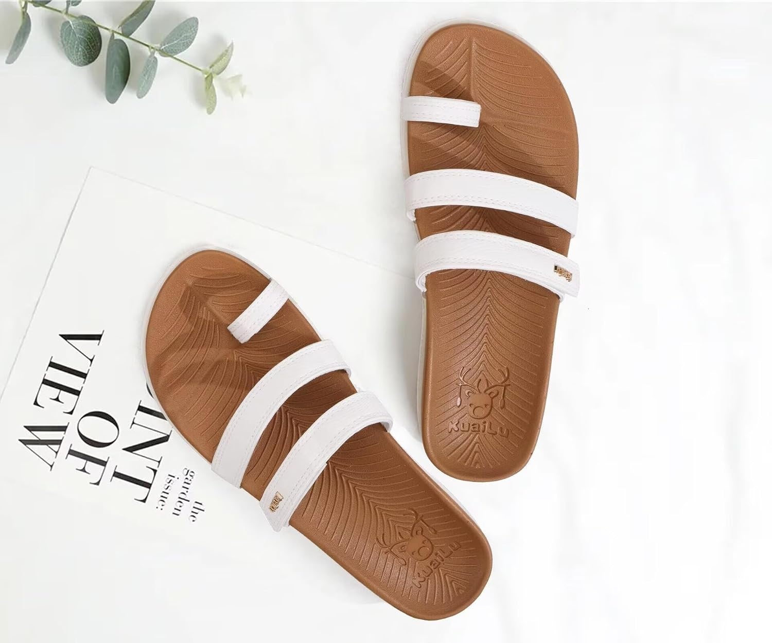 image:imageKuaiLu Womens Slides Sandals With Arch Support Comfort Plantar FasciitisKhaki White