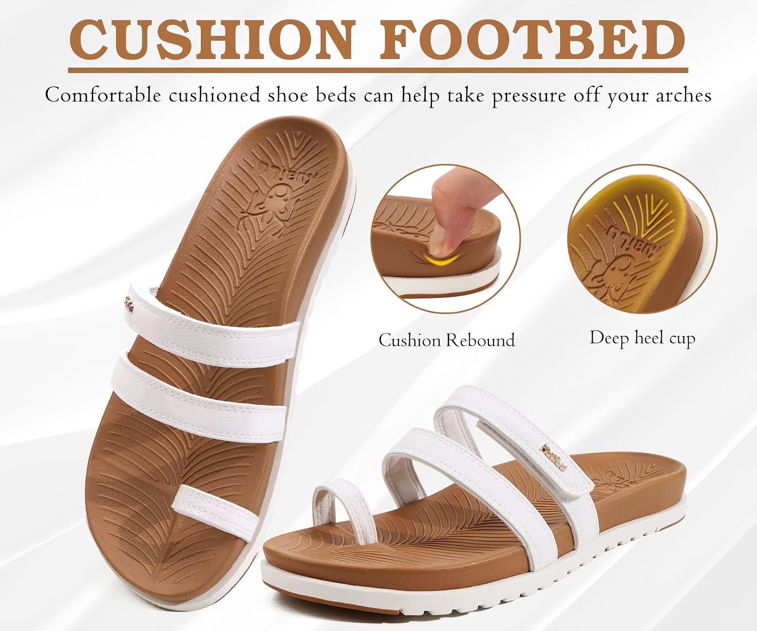 image:imageKuaiLu Womens Slides Sandals With Arch Support Comfort Plantar FasciitisKhaki White