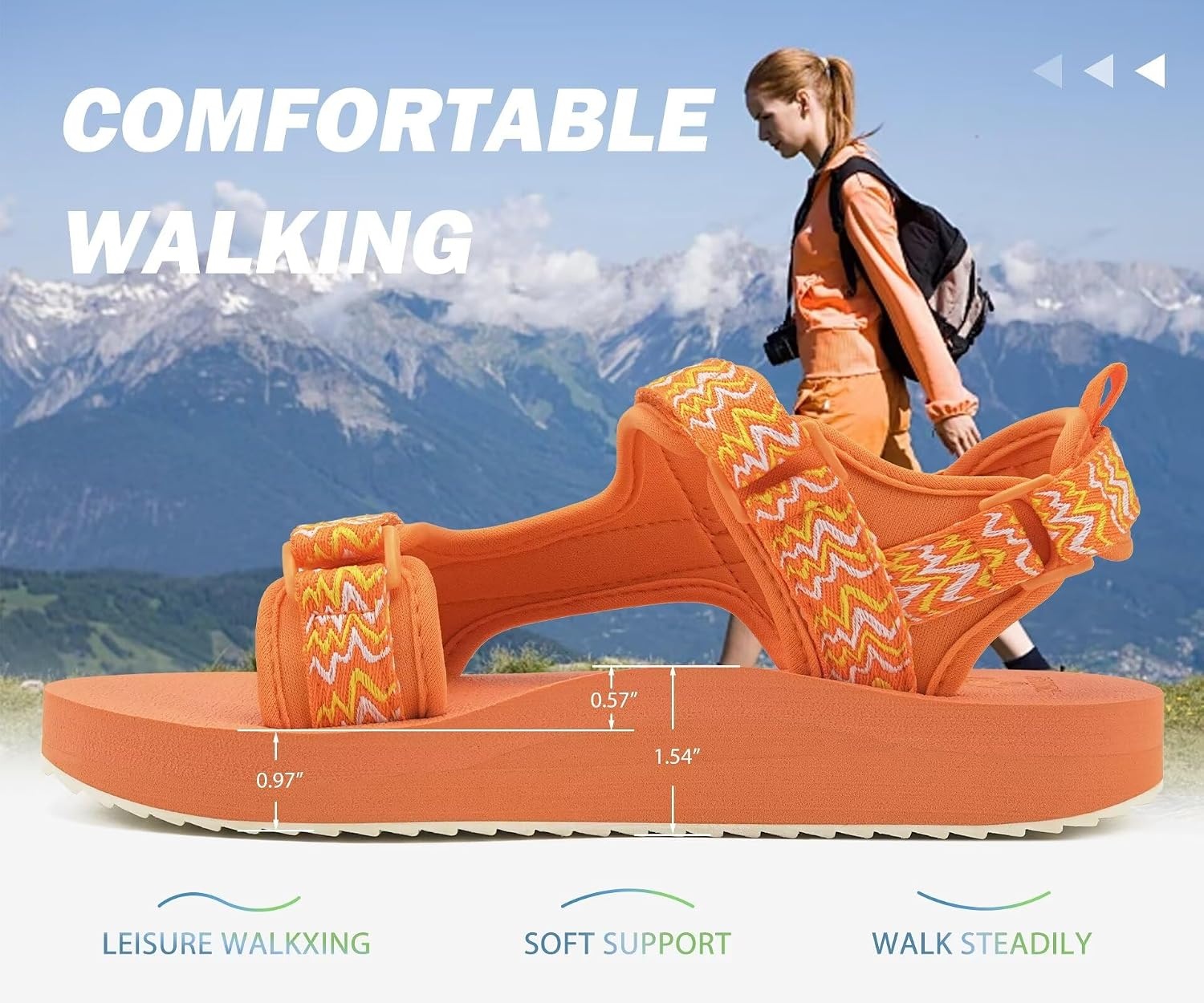 image:imageKuaiLu Womens Walking Sandals Comfortable Arch Support Summer Hiking ShoesBright Orange