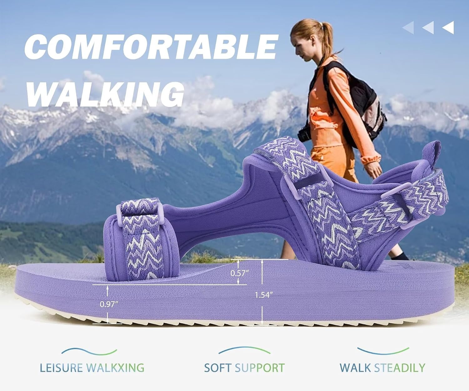 image:imageKuaiLu Womens Walking Sandals Comfortable Arch Support Summer Hiking ShoesLavender Purple