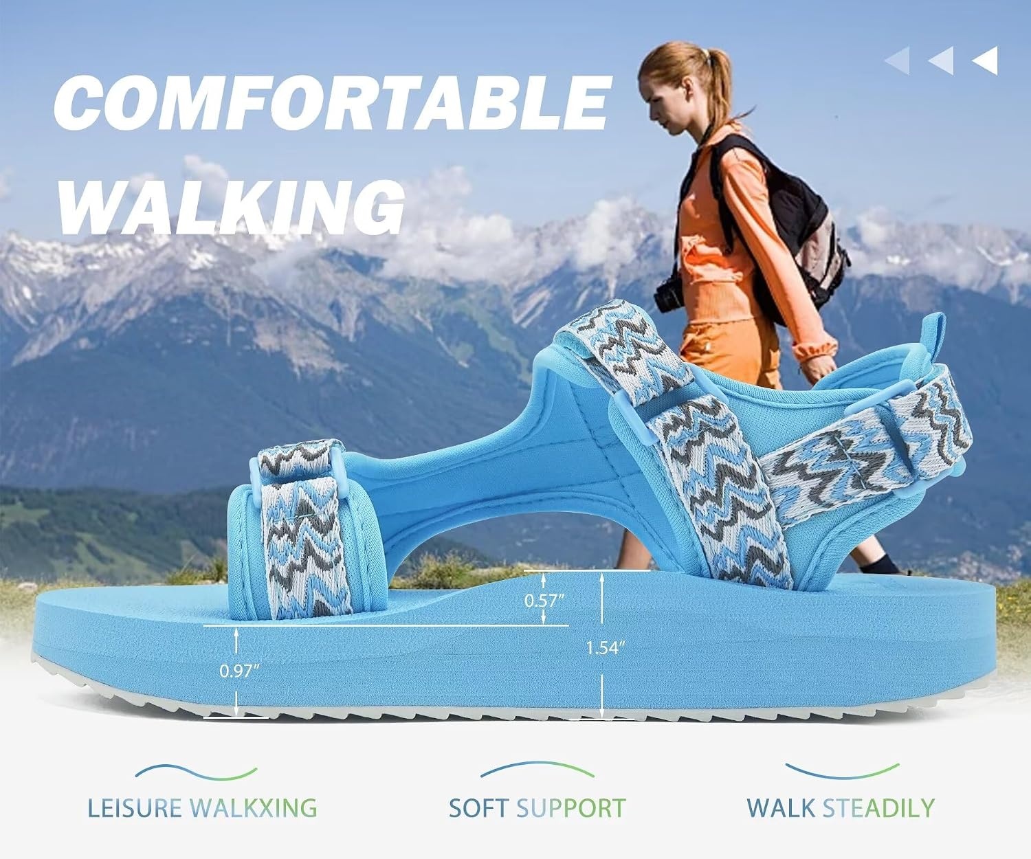 image:imageKuaiLu Womens Walking Sandals Comfortable Arch Support Summer Hiking ShoesLight Blue