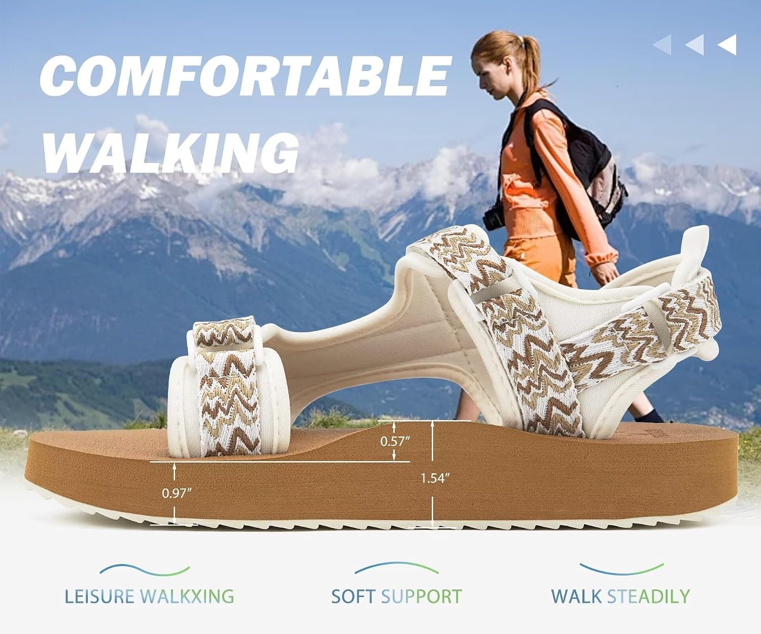 image:imageKuaiLu Womens Walking Sandals Comfortable Arch Support Summer Hiking ShoesRipplewhite Khaki