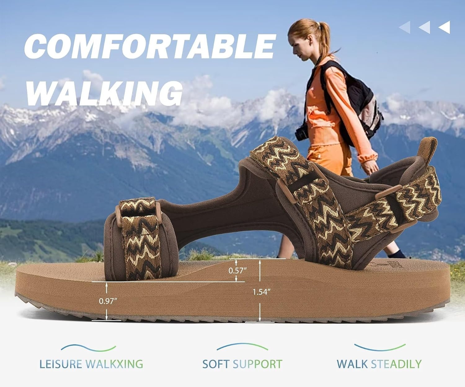 image:imageKuaiLu Womens Walking Sandals Comfortable Arch Support Summer Hiking ShoesTree Brown