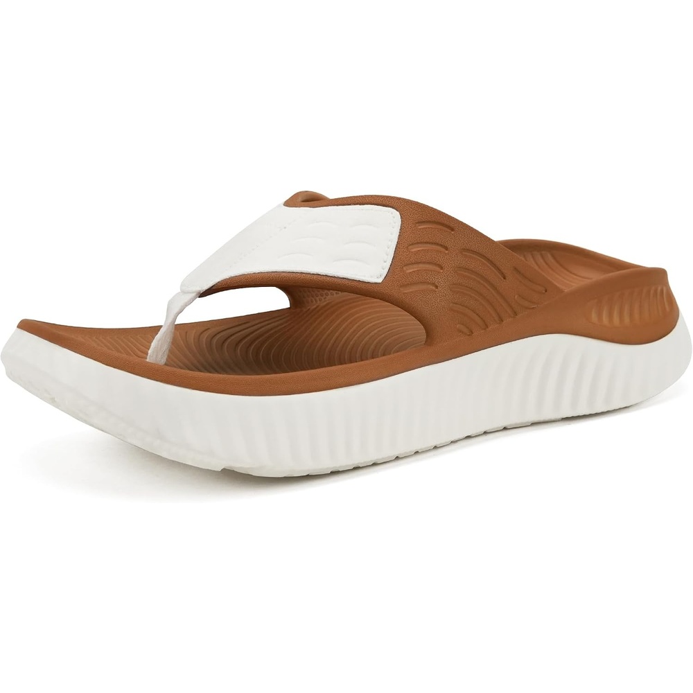 image:imageKuaiLu Flip Flops for Women with Arch Support Summer Beach Thong SandalsWhite Khakigo One Size Up