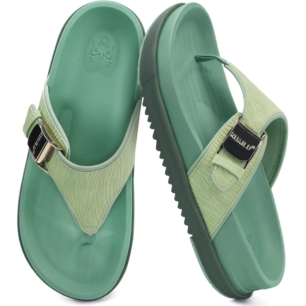 image:imageKuaiLu Flip Flops for Womens Orthotic Platform Sandals with Arch SupportGreen