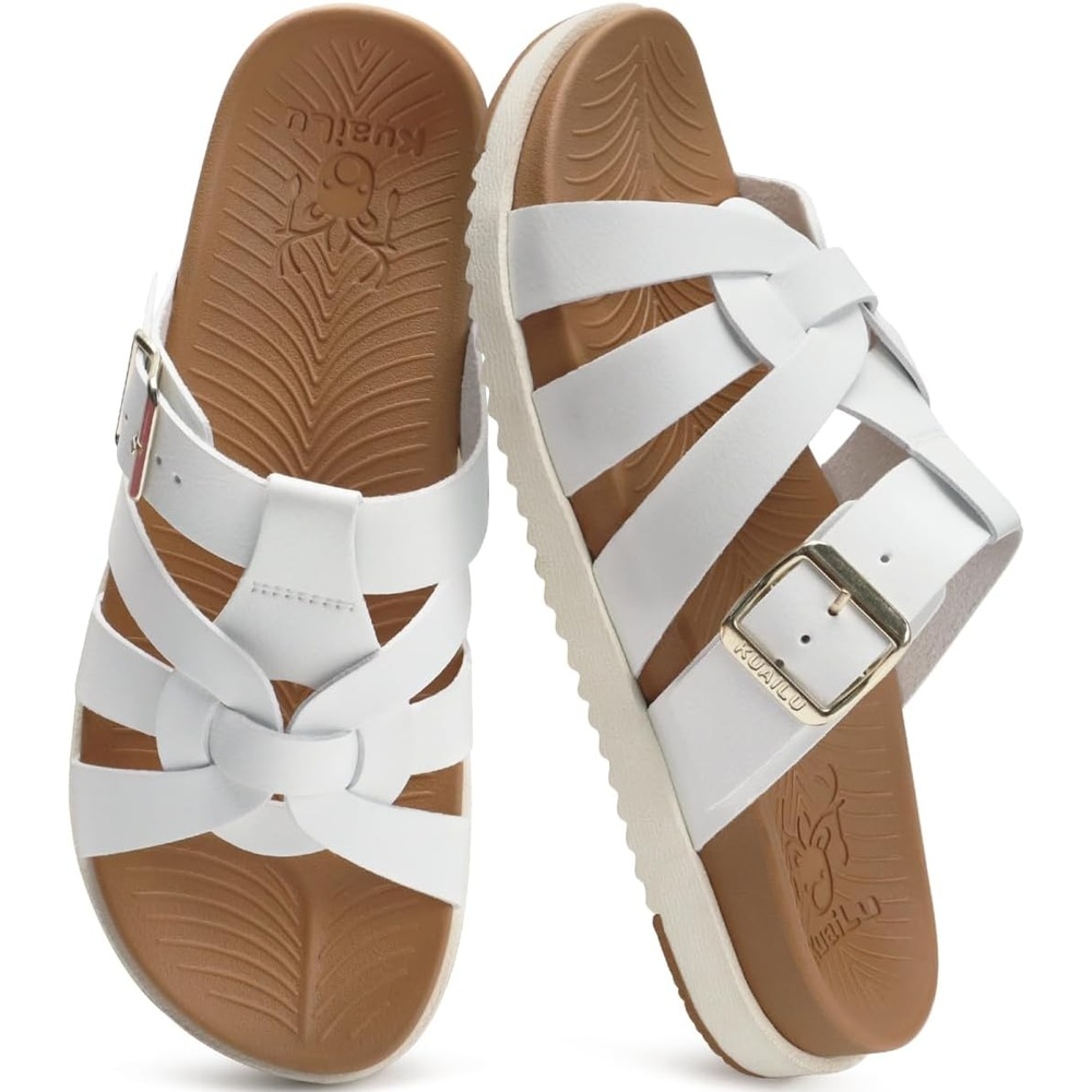 image:imageKuaiLu Gladiator Sandals for Women with Comfortable Arch SupportWhite Khaki Go One Size Up