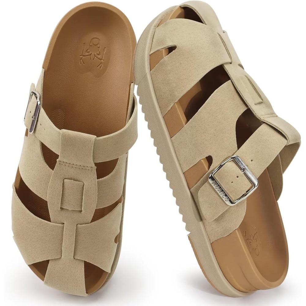 image:imageKuaiLu Womens Clog Sandals Comfortable Arch Support Chic Platform SlidesBeigefull Size Up