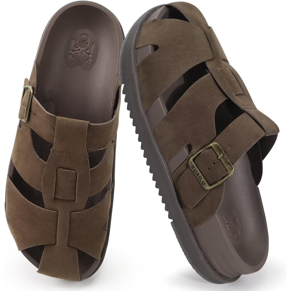 image:imageKuaiLu Womens Clog Sandals Comfortable Arch Support Chic Platform SlidesBrownfull Size Up