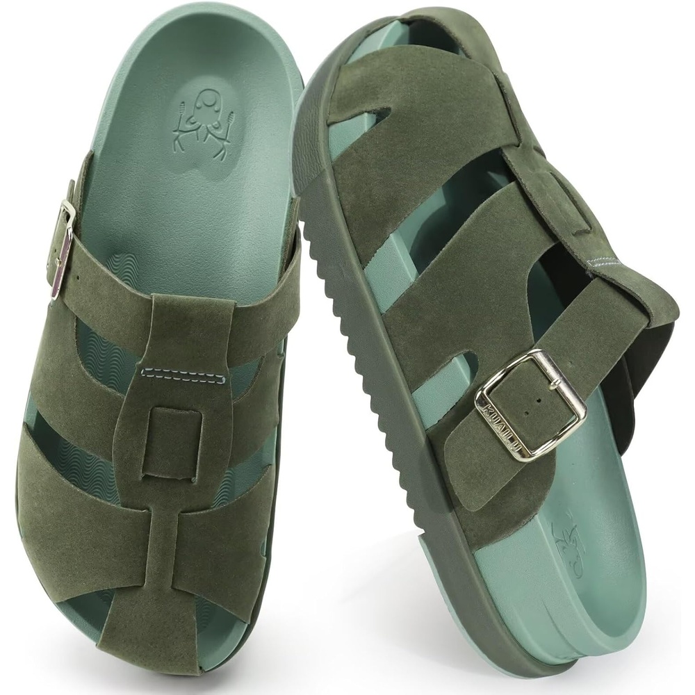image:imageKuaiLu Womens Clog Sandals Comfortable Arch Support Chic Platform SlidesGreenfull Size Up