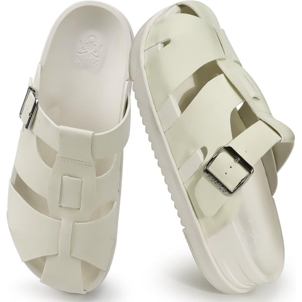 image:imageKuaiLu Womens Clog Sandals Comfortable Arch Support Chic Platform SlidesWhitefull Size Up