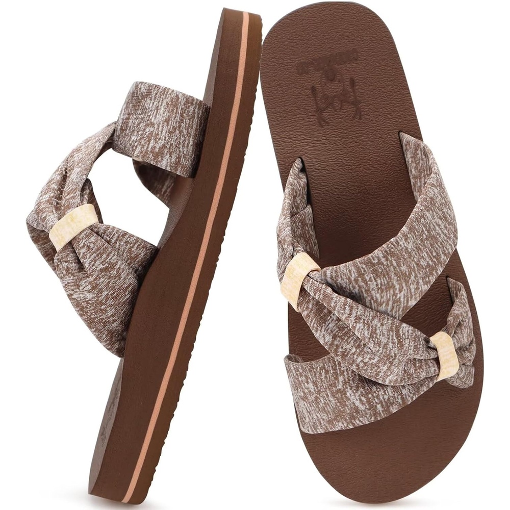 image:imageKuaiLu Womens Dressy Bow Sandals Arch Support Yoga Foam Walking Beach SlideBrown