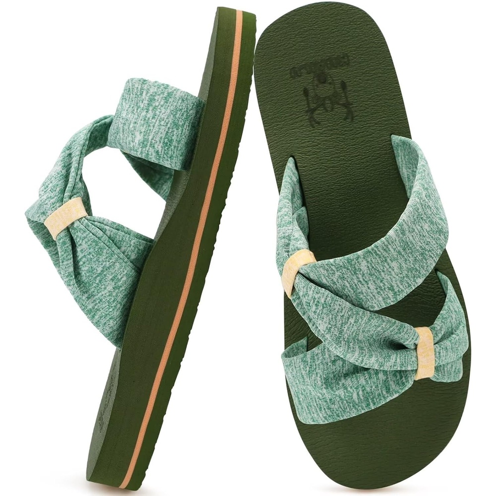 image:imageKuaiLu Womens Dressy Bow Sandals Arch Support Yoga Foam Walking Beach SlideGreen