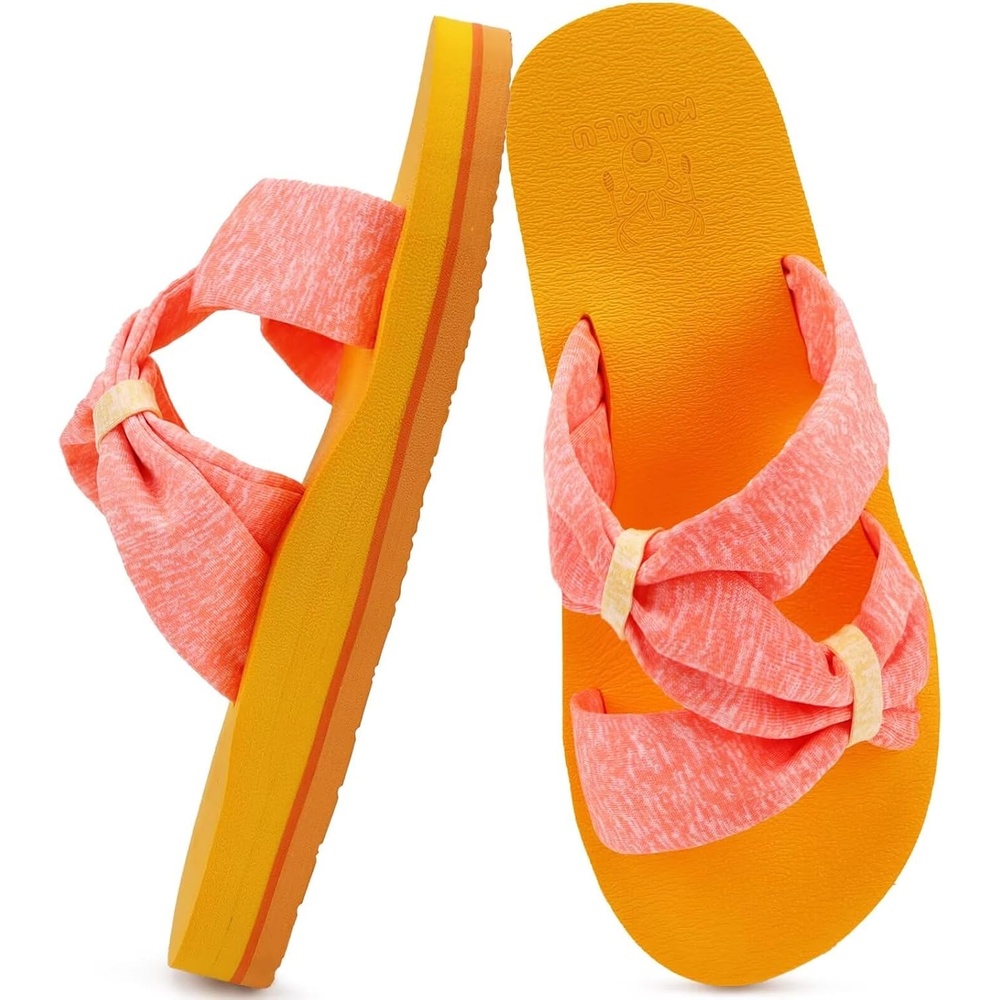 image:imageKuaiLu Womens Dressy Bow Sandals Arch Support Yoga Foam Walking Beach SlideOrange