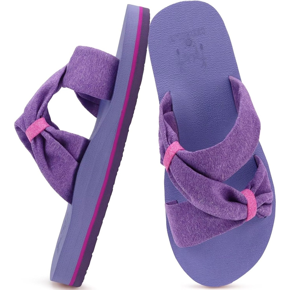image:imageKuaiLu Womens Dressy Bow Sandals Arch Support Yoga Foam Walking Beach SlidePurple