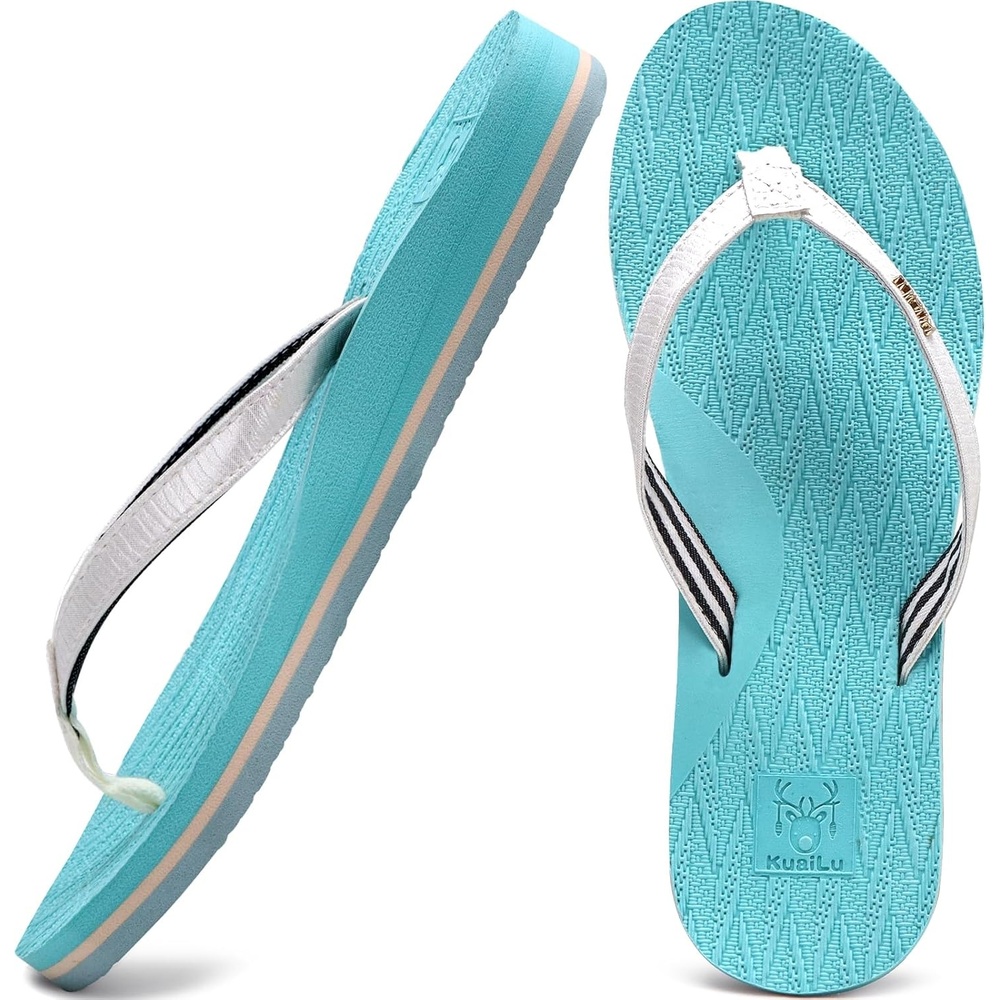 image:imageKuaiLu Womens Fashion Flip Flops Ladies Summer Beach Yoga Mat Thong SandalsBlue Silver
