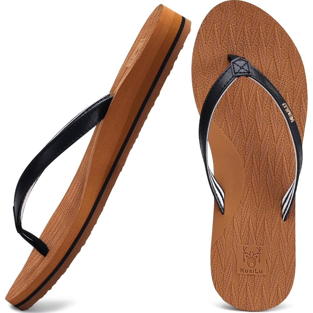 image:imageKuaiLu Womens Fashion Flip Flops Ladies Summer Beach Yoga Mat Thong SandalsKhakiblack