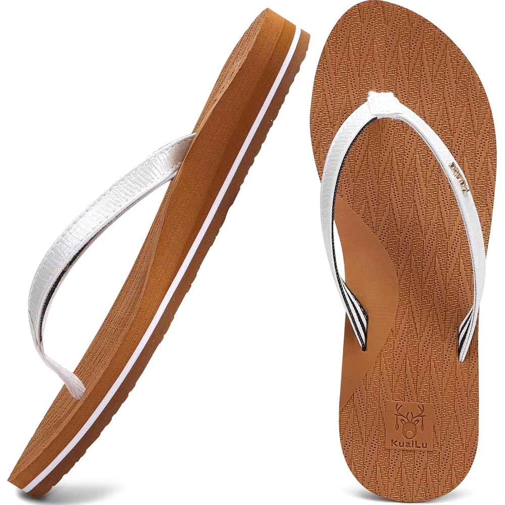 image:imageKuaiLu Womens Fashion Flip Flops Ladies Summer Beach Yoga Mat Thong SandalsKhakiwhite