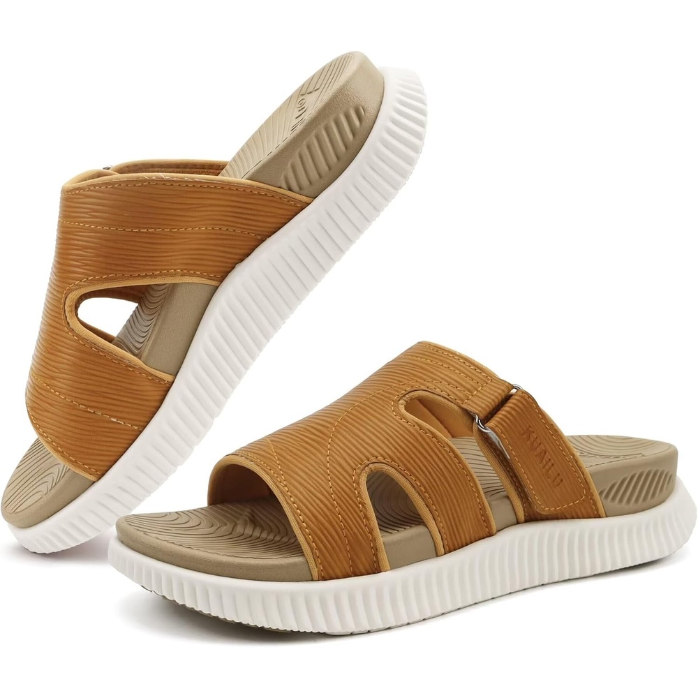 image:imageKuaiLu Womens Fashion Orthopedic Walking Thick Sandals Comfort Arch SupportBeige White