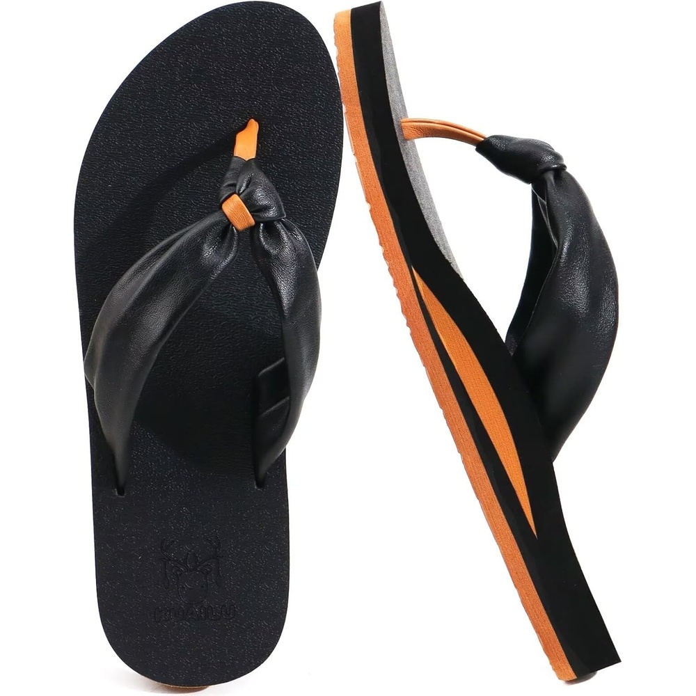 image:imageKuaiLu Womens Orthotic Flip Flops with Arch Support Yoga Mat Cushion SandalBlack Khaki