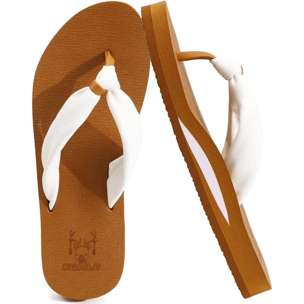 image:imageKuaiLu Womens Orthotic Flip Flops with Arch Support Yoga Mat Cushion SandalKhaki White