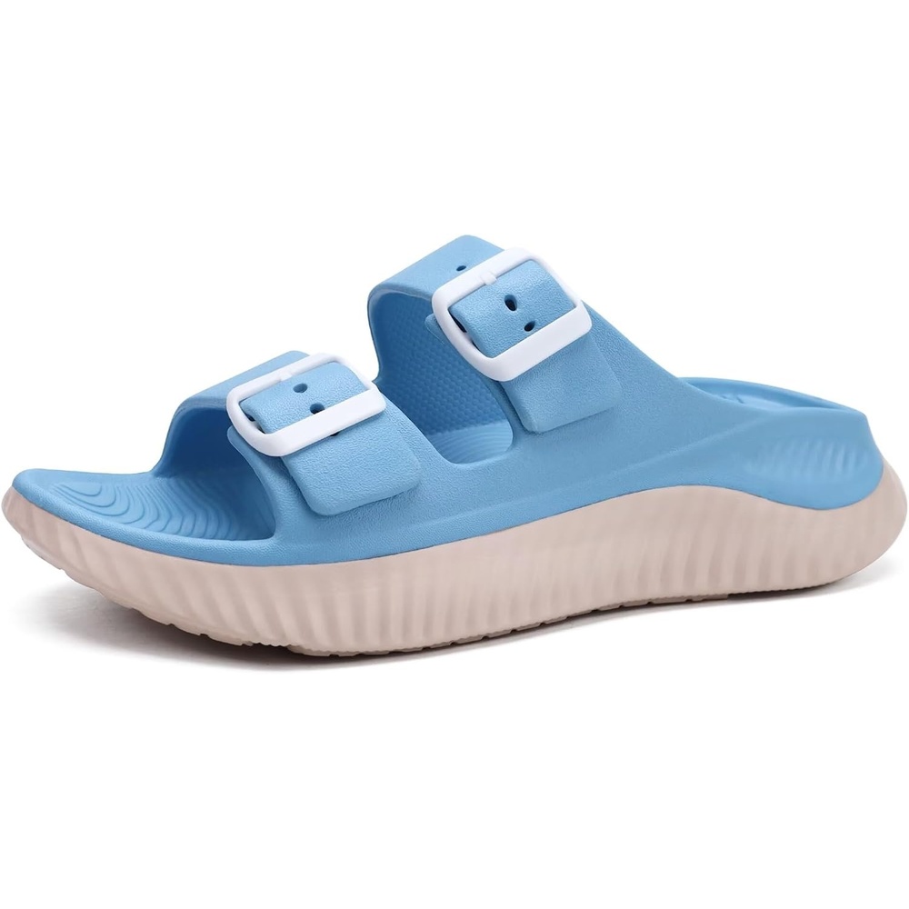 image:imageKuaiLu Womens Recovery Sandals Comfortable Arch Support Adjustable SlidesBlue White