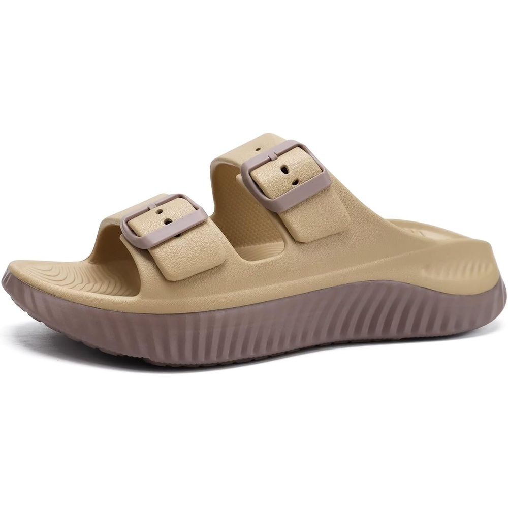 image:imageKuaiLu Womens Recovery Sandals Comfortable Arch Support Adjustable SlidesKhaki Brown