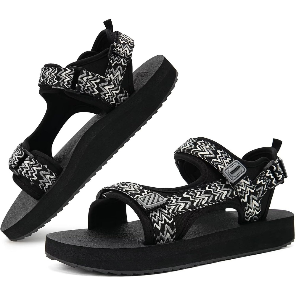image:imageKuaiLu Womens Walking Sandals Comfortable Arch Support Summer Hiking ShoesRippleblack