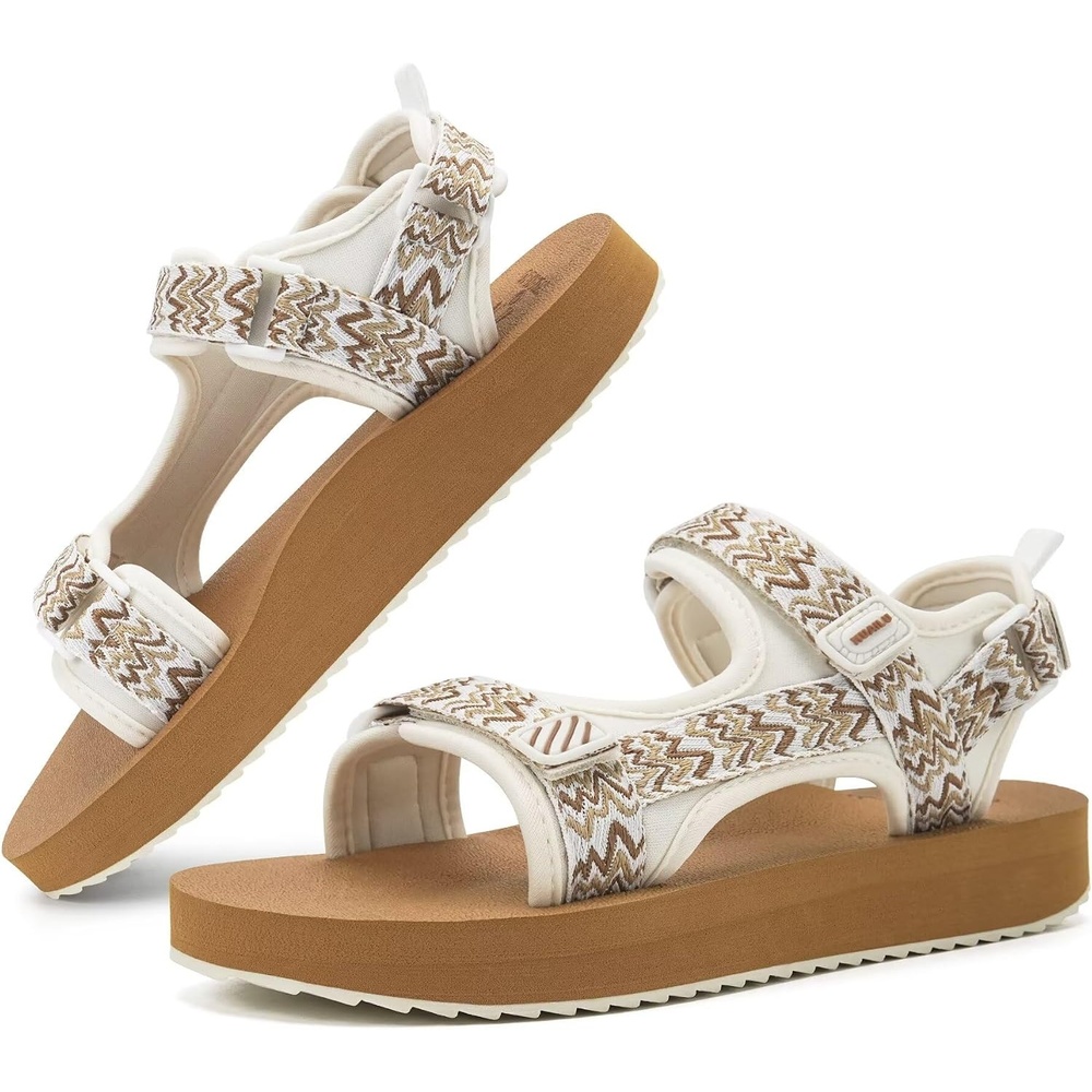 image:imageKuaiLu Womens Walking Sandals Comfortable Arch Support Summer Hiking ShoesRipplewhite Khaki
