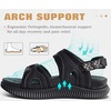 KuaiLu Womens Arch Support Walking Sandals Vacation Adjustable Strap Slides(Black)