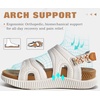 KuaiLu Womens Arch Support Walking Sandals Vacation Adjustable Strap Slides(White Khaki)
