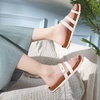 KuaiLu Womens Slides Sandals With Arch Support Comfort Plantar Fasciitis(Khaki White)