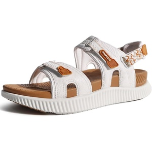 KuaiLu Womens Arch Support Walking Sandals Vacation Adjustable Strap Slides(White Khaki)