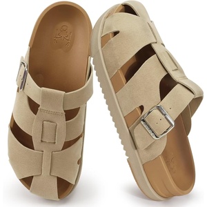 KuaiLu Womens Clog Sandals Comfortable Arch Support Chic Platform Slides(Beige(full Size Up))