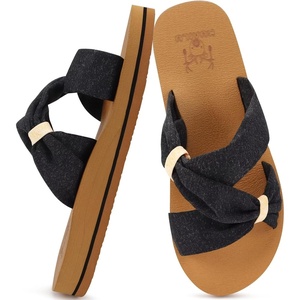 KuaiLu Womens Dressy Bow Sandals Arch Support Yoga Foam Walking Beach Slide(Black Khaki)