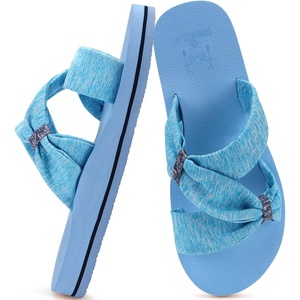 KuaiLu Womens Dressy Bow Sandals Arch Support Yoga Foam Walking Beach Slide(Blue)