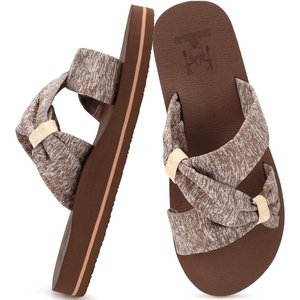 KuaiLu Womens Dressy Bow Sandals Arch Support Yoga Foam Walking Beach Slide(Brown)