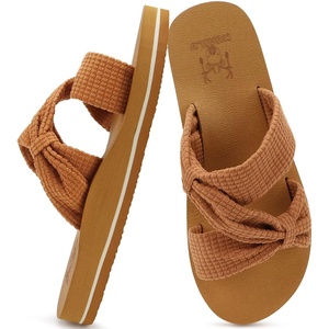 KuaiLu Womens Dressy Bow Sandals Arch Support Yoga Foam Walking Beach Slide(Khaki)