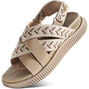 KuaiLu Womens Orthopedic Walking Sandals with Memory Foam Arch Support(Beige)