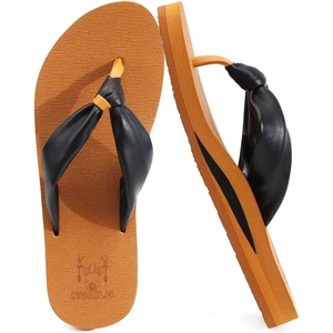 KuaiLu Womens Orthotic Flip Flops with Arch Support Yoga Mat Cushion Sandal(Khaki Black)