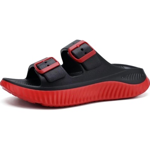 KuaiLu Womens Recovery Sandals Comfortable Arch Support Adjustable Slides(Black/Red)