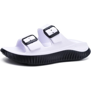 KuaiLu Womens Recovery Sandals Comfortable Arch Support Adjustable Slides(White Black)