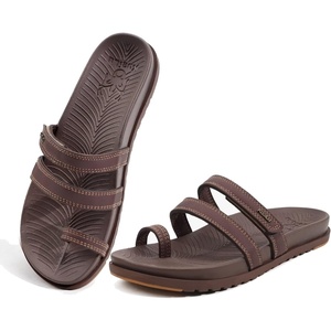 KuaiLu Womens Slides Sandals With Arch Support Comfort Plantar Fasciitis(Brown)
