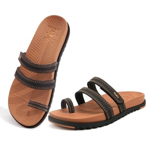 KuaiLu Womens Slides Sandals With Arch Support Comfort Plantar Fasciitis(Khaki Black)