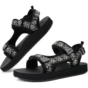 KuaiLu Womens Walking Sandals Comfortable Arch Support Summer Hiking Shoes(Ripple-black)