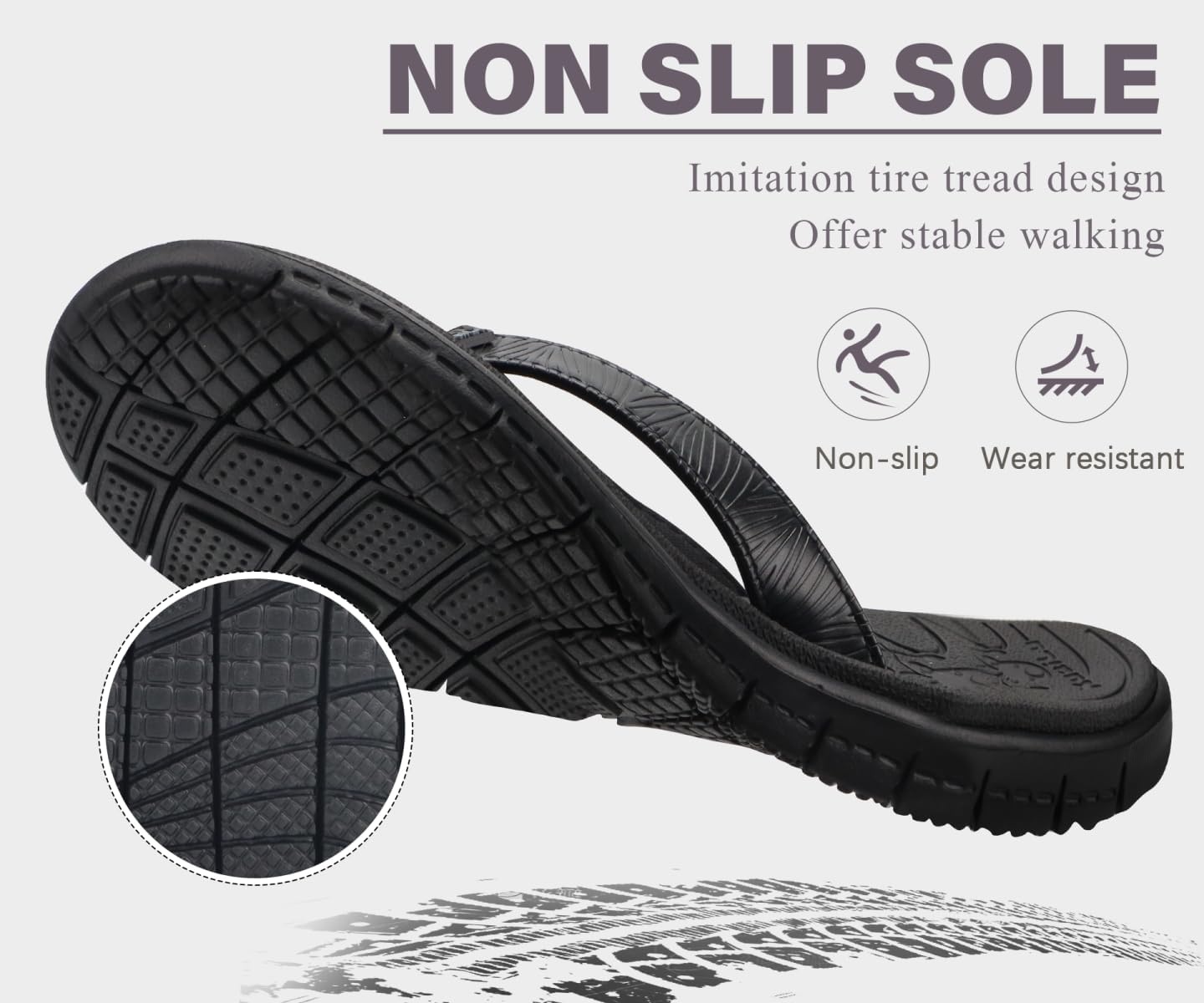 image:imageKuaiLu Comfortable Leather Flip Flops for Women Summer Pool Beach VacationAll Black
