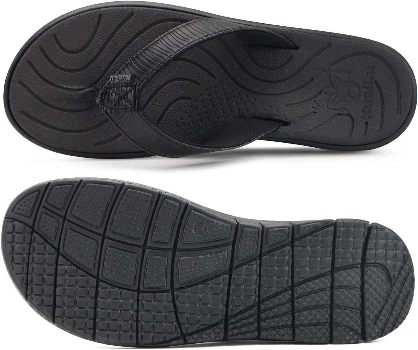 image:imageKuaiLu Comfortable Leather Flip Flops for Women Summer Pool Beach VacationAll Black