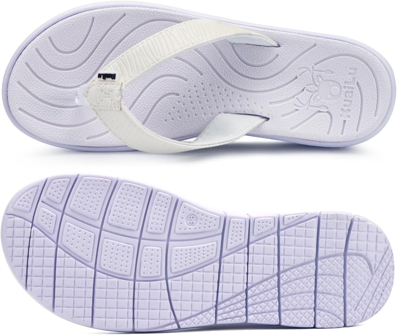 image:imageKuaiLu Comfortable Leather Flip Flops for Women Summer Pool Beach VacationAll White