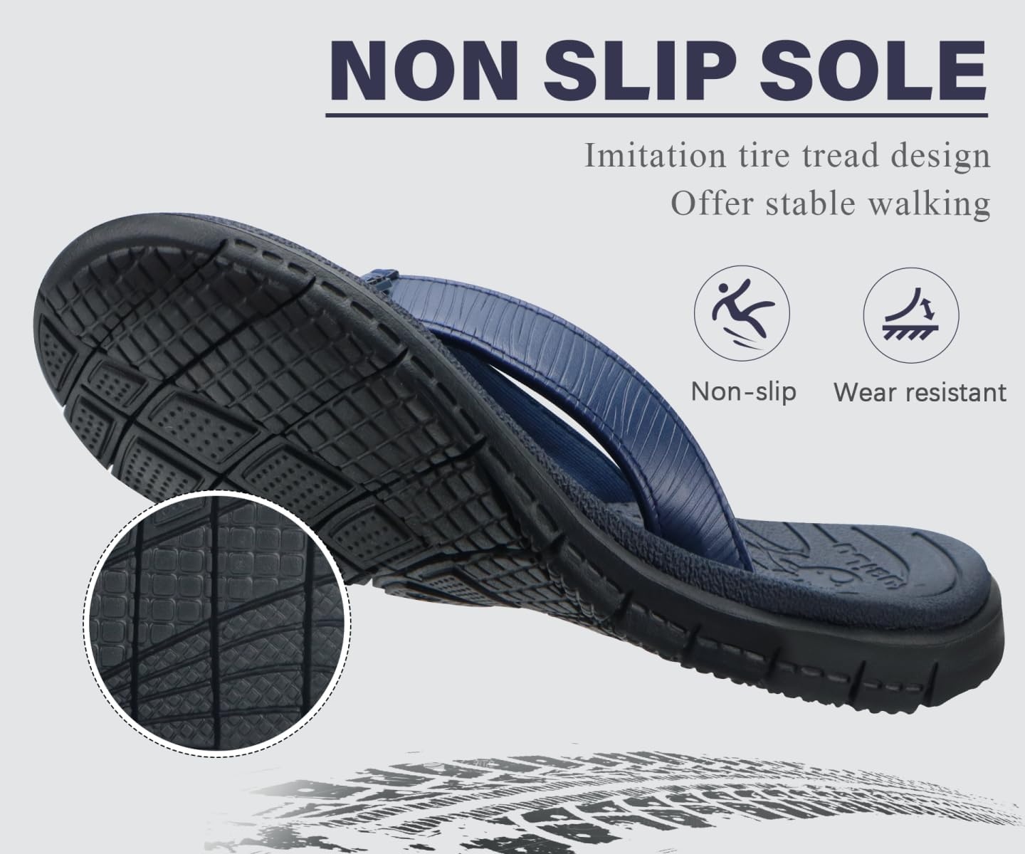 image:imageKuaiLu Comfortable Leather Flip Flops for Women Summer Pool Beach VacationNavy Blue