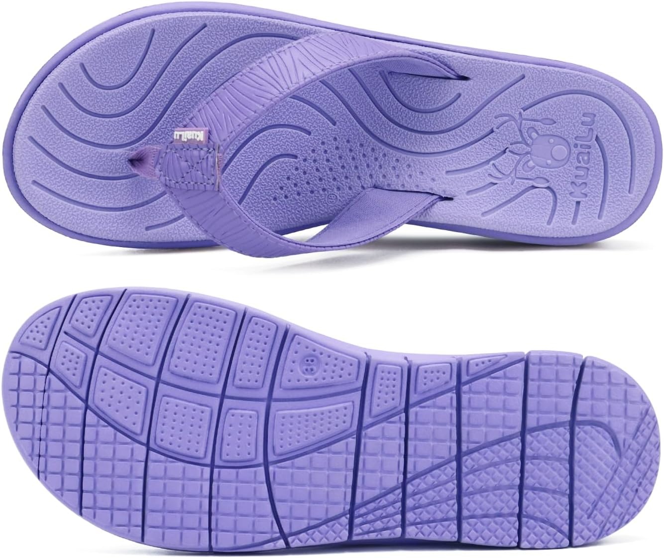 image:imageKuaiLu Comfortable Leather Flip Flops for Women Summer Pool Beach VacationPurple